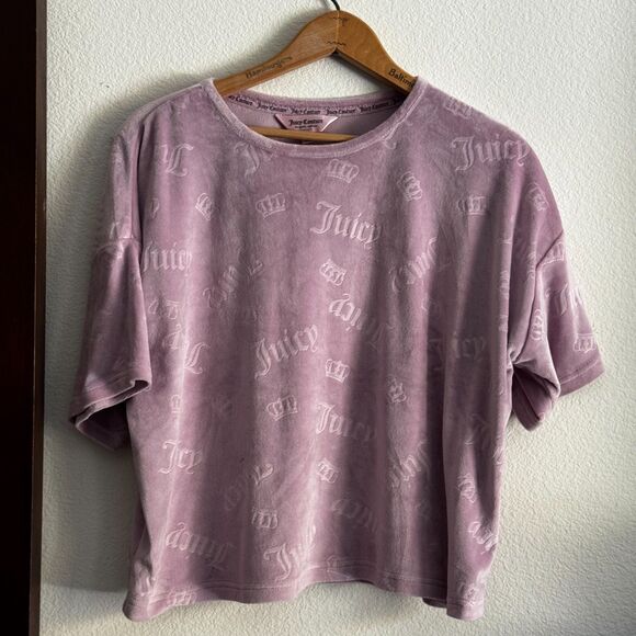 Juicy Couture Velour Top | Lavender Logo Embossed Sleep Tee | Size L - Picture 1 of 3
